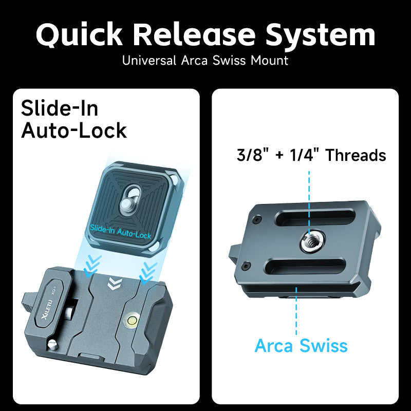 XILETU XQ1 Universal DSLR SLR Camera Gimbal Arca Swiss Quick Release Plate Clamp Quick Switch Kit Tripod Slider Mount Adapter