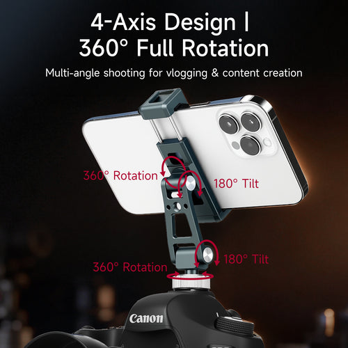 XILETU Aluminum Cold Shoe Phone Mount for DJI RS Stabilizer, 360° Adjustable HV Bracket for Camera Monitor Live Streaming