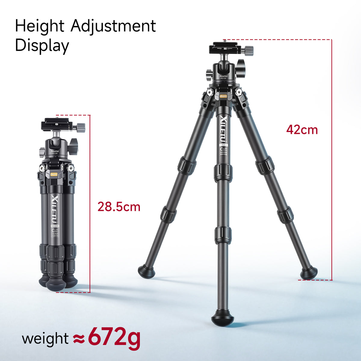 XILETU XLS223C+XG25 Lightweight Stable Carbon Fiber Tripod w 360° Rotation Detachable Ball Head Mini Tabletop Stand For Digital Cameras DSLRS