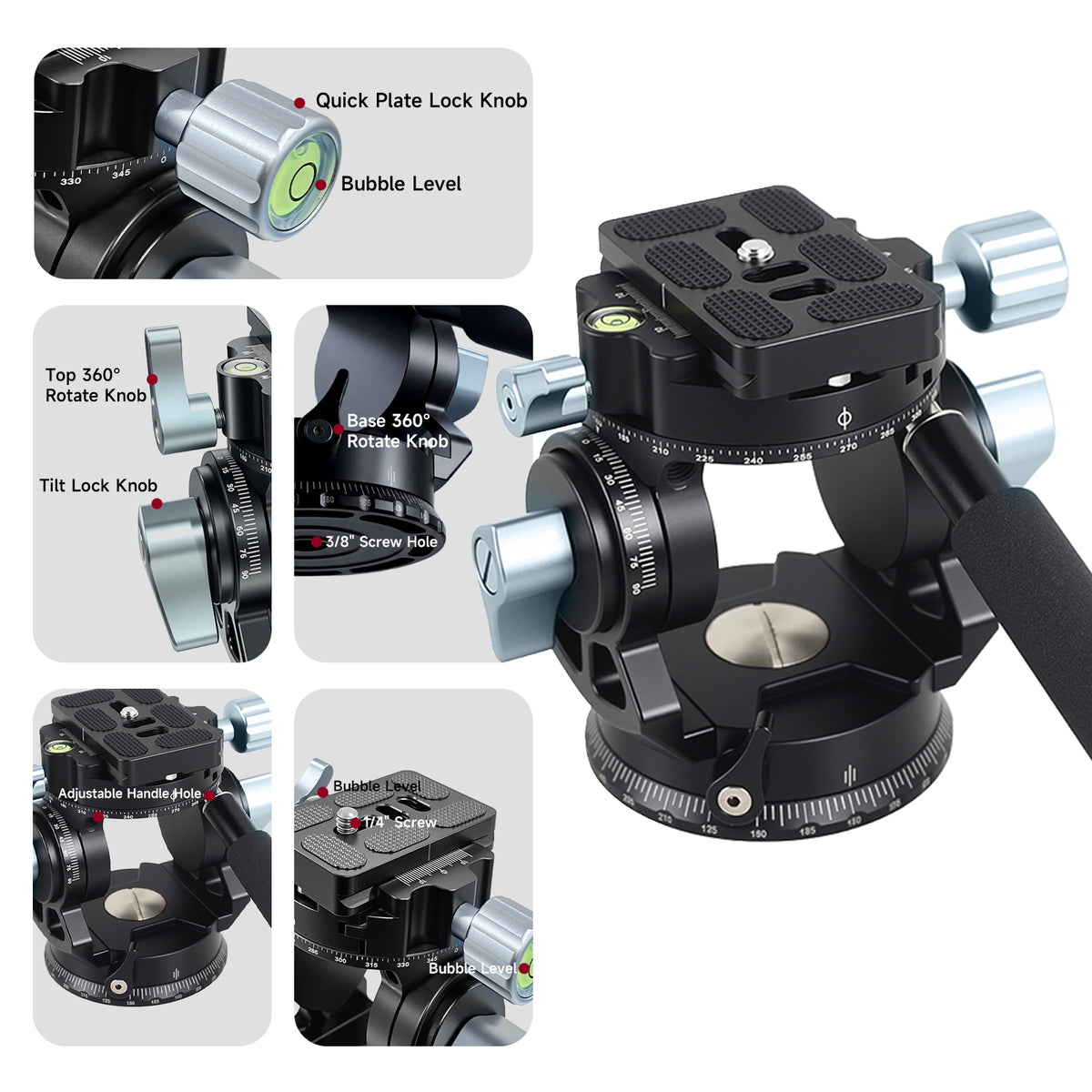 XILETU LD-1R 360° Panoramic Hydraulic Video Head Detachable Handle Arca Swiss Plate Max Load 8kg for DSLR Camera Tripod