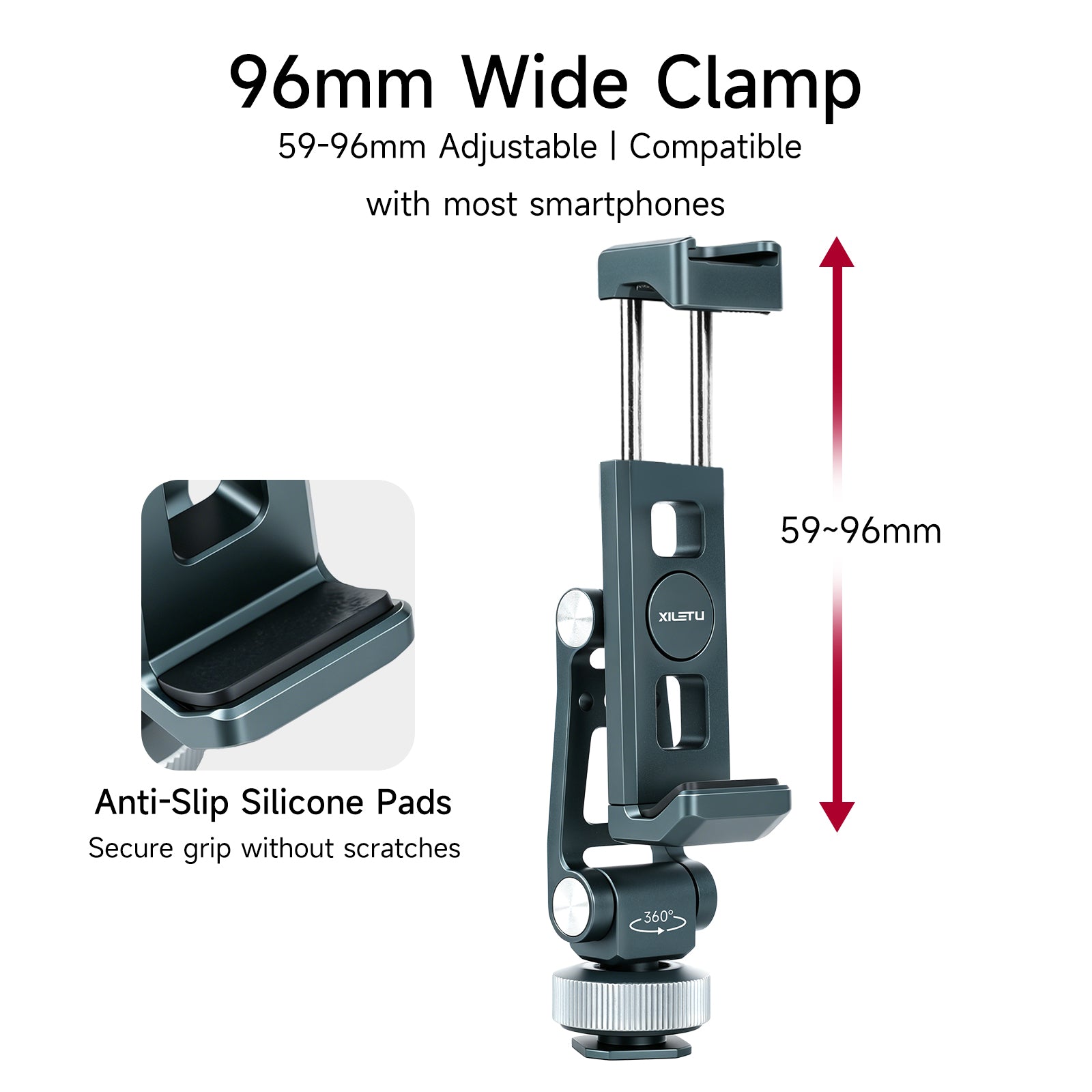 XILETU Aluminum Cold Shoe Phone Mount for DJI RS Stabilizer, 360° Adjustable HV Bracket for Camera Monitor Live Streaming
