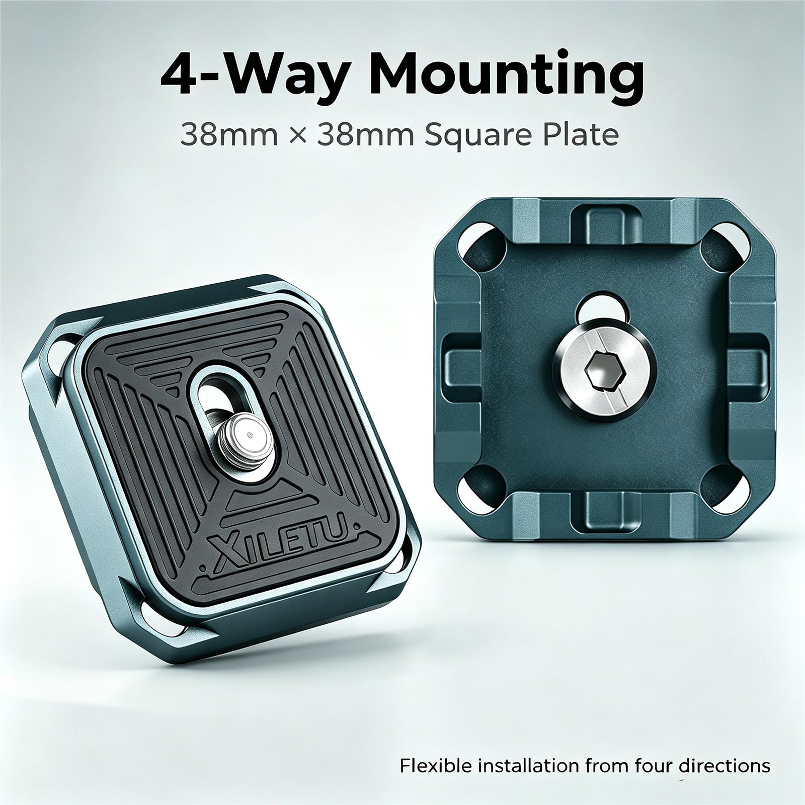 XILETU PQ‑38 38mm Square Quick Release Plate, Arca‑Swiss Compatible 4‑Way Mounting QR Plate with 1/4" Screw for Camera Tripod
