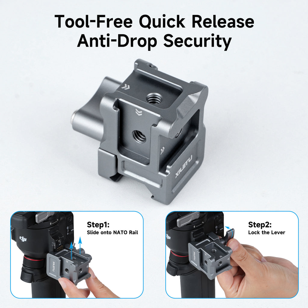 XILETU XDS-14 NATO Clamp Mount for DJI RS Series Stabilizer Multi‑Side Cold Shoe 1/4 Screw Hole ARRI Locating for Vlog Video Shooting