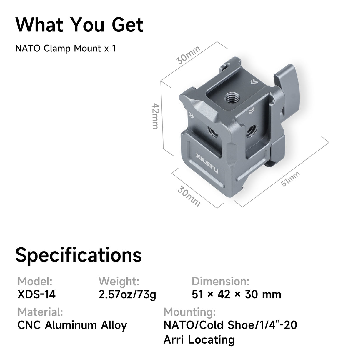 XILETU XDS-14 NATO Clamp Mount for DJI RS Series Stabilizer Multi‑Side Cold Shoe 1/4 Screw Hole ARRI Locating for Vlog Video Shooting