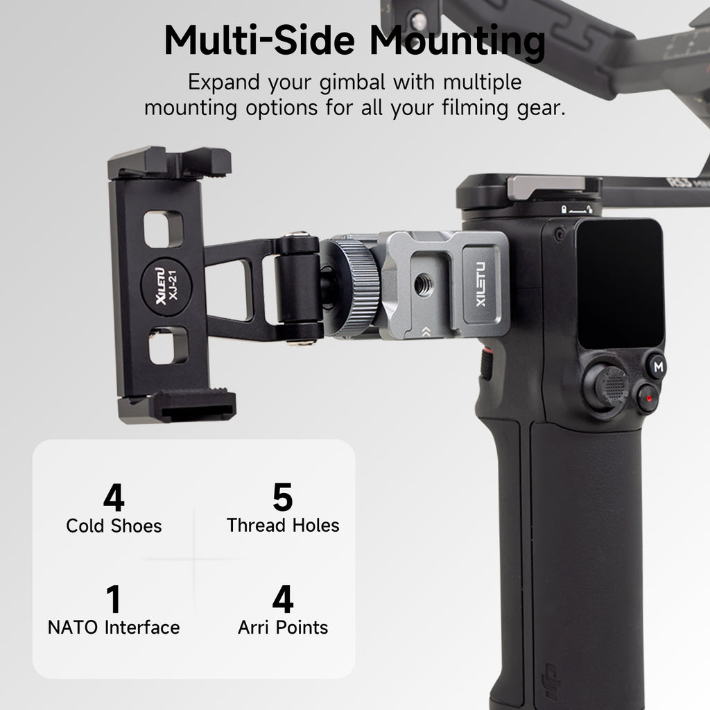 XILETU XDS-14 NATO Clamp Mount for DJI RS Series Stabilizer Multi‑Side Cold Shoe 1/4 Screw Hole ARRI Locating for Vlog Video Shooting