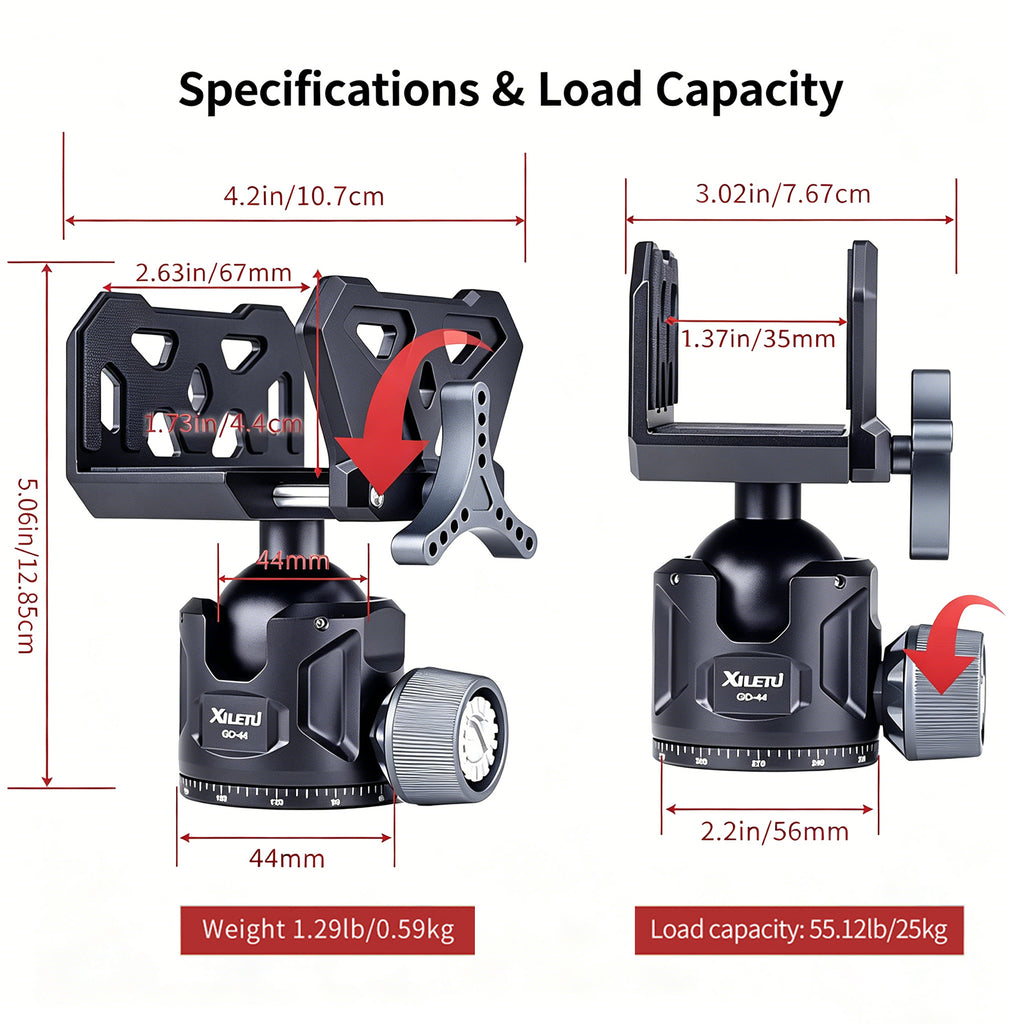 XILETU GD‑44 360° Ball Head Tripod Saddle Mount, 55lbs/25kg Precision Field Support for Outdoor Shooting & Hunting