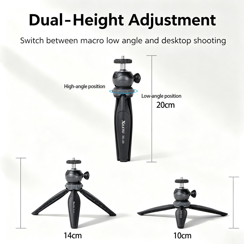 XILETU XS20+XJA Mini Tabletop Tripod Desktop Phone Holder Stand with Clip and Ball Head for iPhone Cell Phone Smartphone DSLR Camera