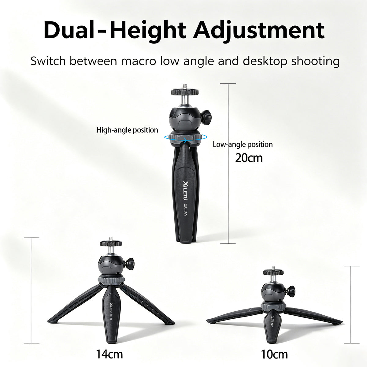 XILETU XS20+XJA Mini Tabletop Tripod Desktop Phone Holder Stand with Clip and Ball Head for iPhone Cell Phone Smartphone DSLR Camera