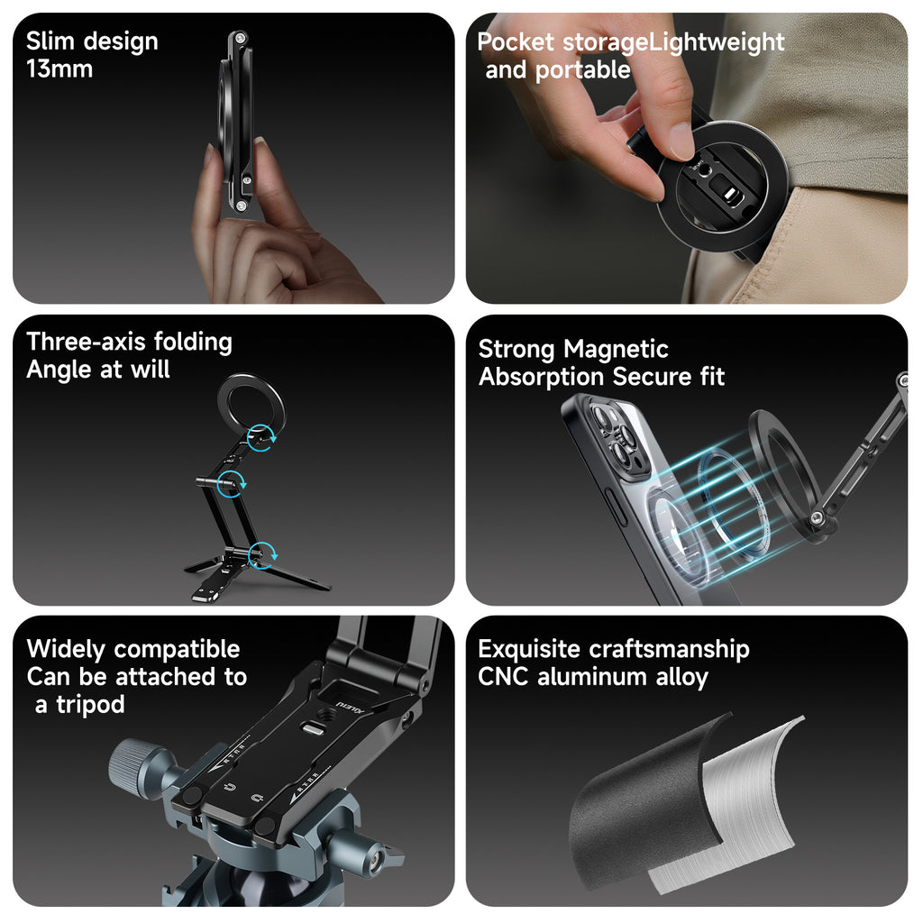 XILETU XJ‑26 MagSafe Magnetic Phone Stand, Foldable Aluminum Alloy Portable Phone Mount