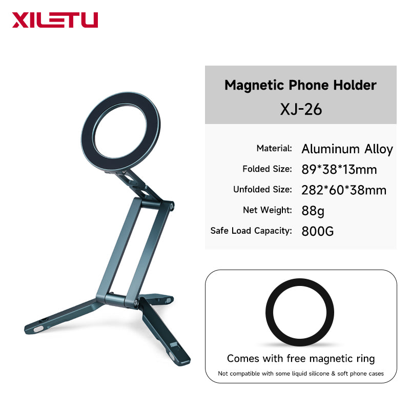 XILETU XJ‑26 MagSafe Magnetic Phone Stand, Foldable Aluminum Alloy Portable Phone Mount