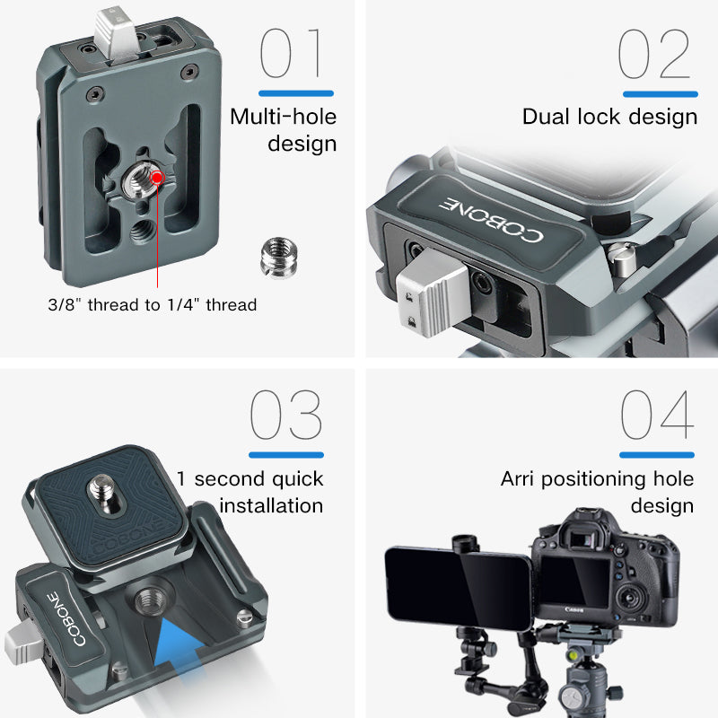 XILETU XQ-1S Quick Release Plate Clamp with Arca Swiss Quick Release Plate Quick Mounting Bracket for DSLR Camera Tripod Adapter
