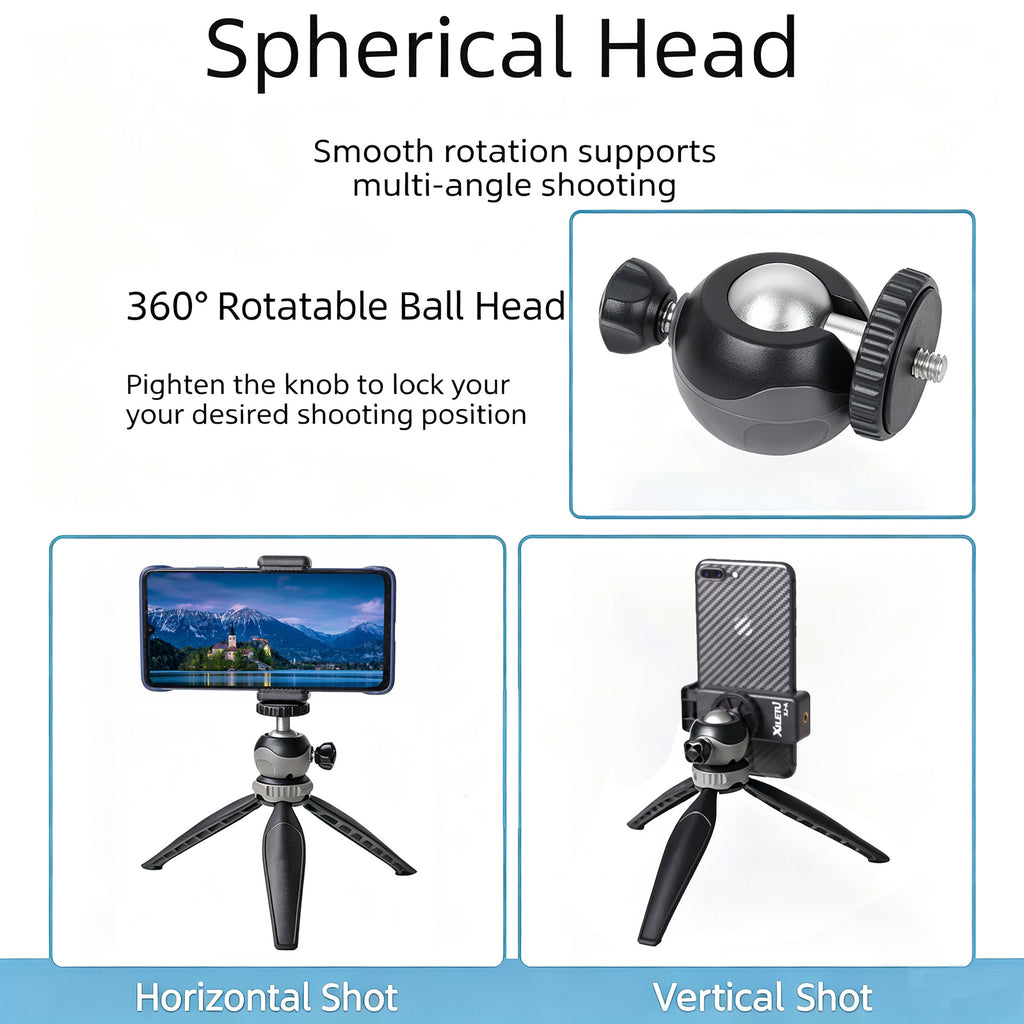 XILETU XS20+XJA Mini Tabletop Tripod Desktop Phone Holder Stand with Clip and Ball Head for iPhone Cell Phone Smartphone DSLR Camera