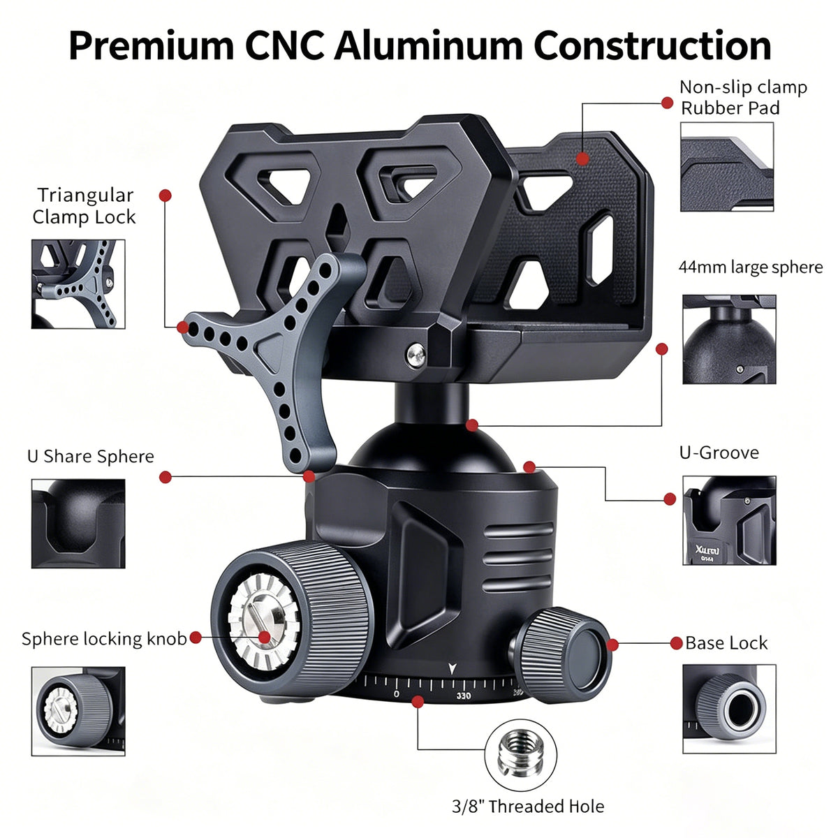 XILETU GD‑44 360° Ball Head Tripod Saddle Mount, 55lbs/25kg Precision Field Support for Outdoor Shooting & Hunting