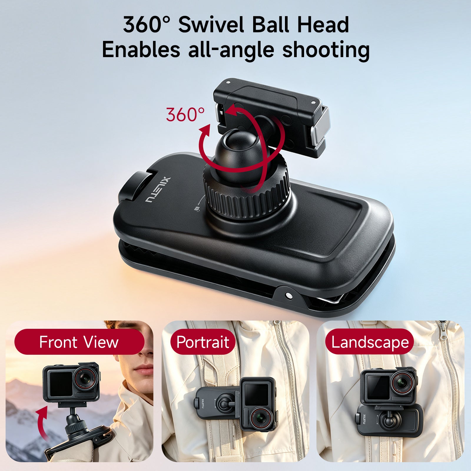 XILETU Magnetic Quick‑Release Backpack Clamp, 360° Ball‑Head Vlog Mount for Backpack Strap, DJI Action 6 & Nano