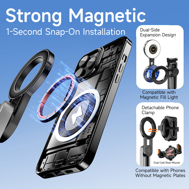 XILETU P-15C Magnetic Magsafe Selfie Stick Tripod Bluetooth Remote Pocket Stand For iPhone Android Vlog Travel
