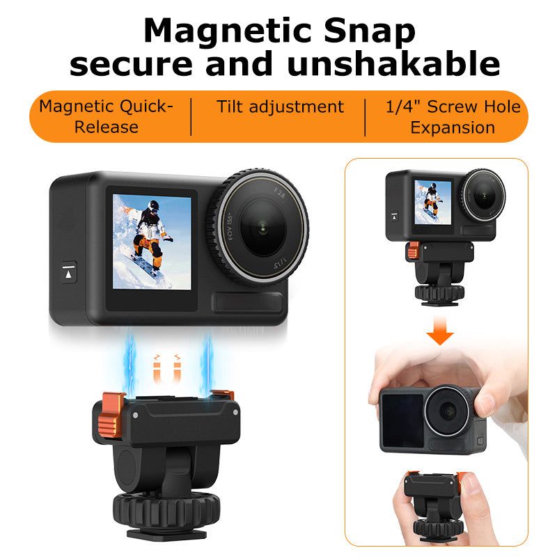 XILETU AC-36 Magnetic Quick Release Cold Shoe Base 1/4" Dual Claw Mount for DJI Action 5 Pro 4 3 Tripod Selfie Stick Vlog Accessory