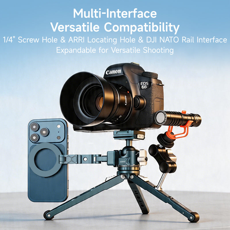 XILETU MT15+MG25Q Desktop Photography Tripod Dual Cold Shoe Mini Ball Head Portable Handheld Stand for Camera Phone Vlog Shooting