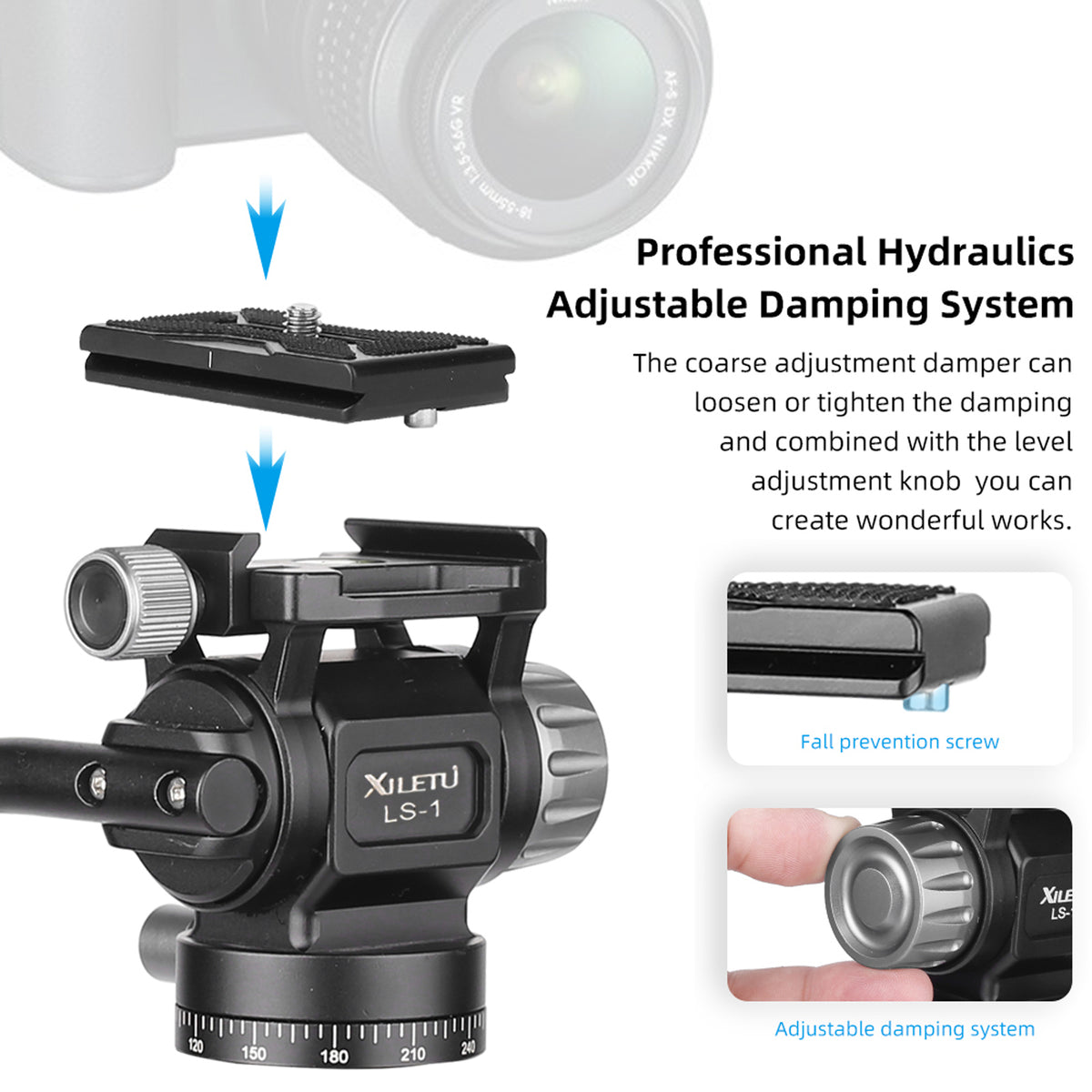 XILETU LS-1 Panoramic Tripod Head Hydraulic Fluid Video Damping Head For Tripod Monopod Camera Holder Stand Mobile SLR DSLR