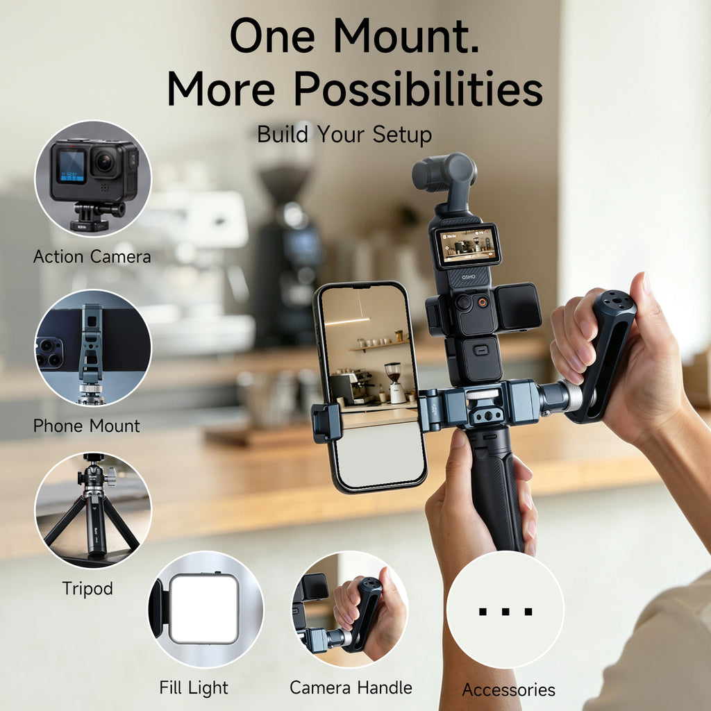 XILETU MI-2 Multifunctional Expansion Mount for DJI Pocket 4 3 Insta360 Luna Ultra 1/4" ARRI NATO Vlog Photography Accessory