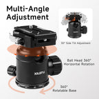 XILETU JS-44S Low‑Profile Ball Head Arca‑Swiss Quick‑Release Tripod Head Independent Damping Lock for DSLR Mirrorless Camera