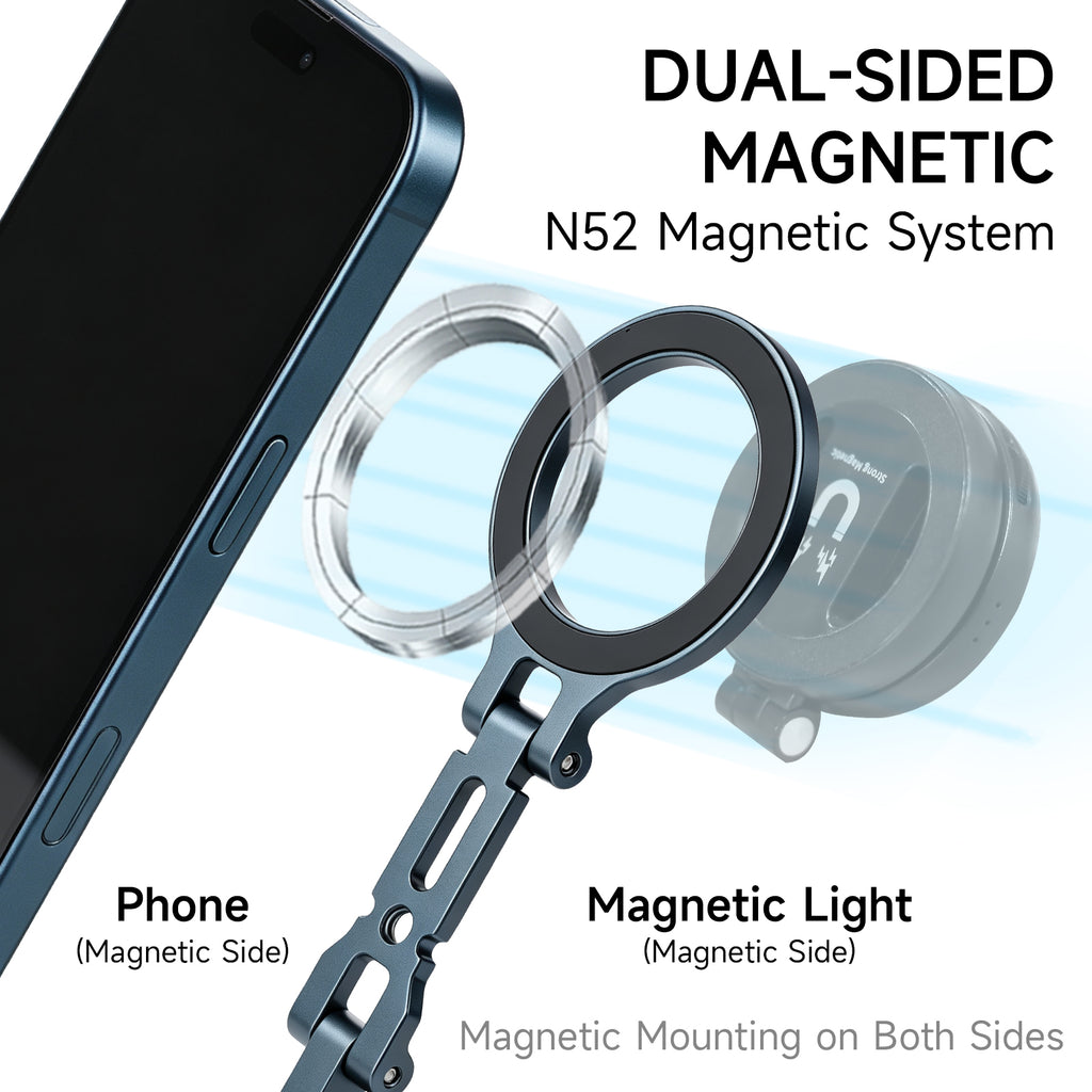 XILETU QPQ-T2 Camera Cage Phone Mount, Dual-Sided Magnetic Holder, Phone Extension Arm, 1/4"-20 Mount for Filmmaking