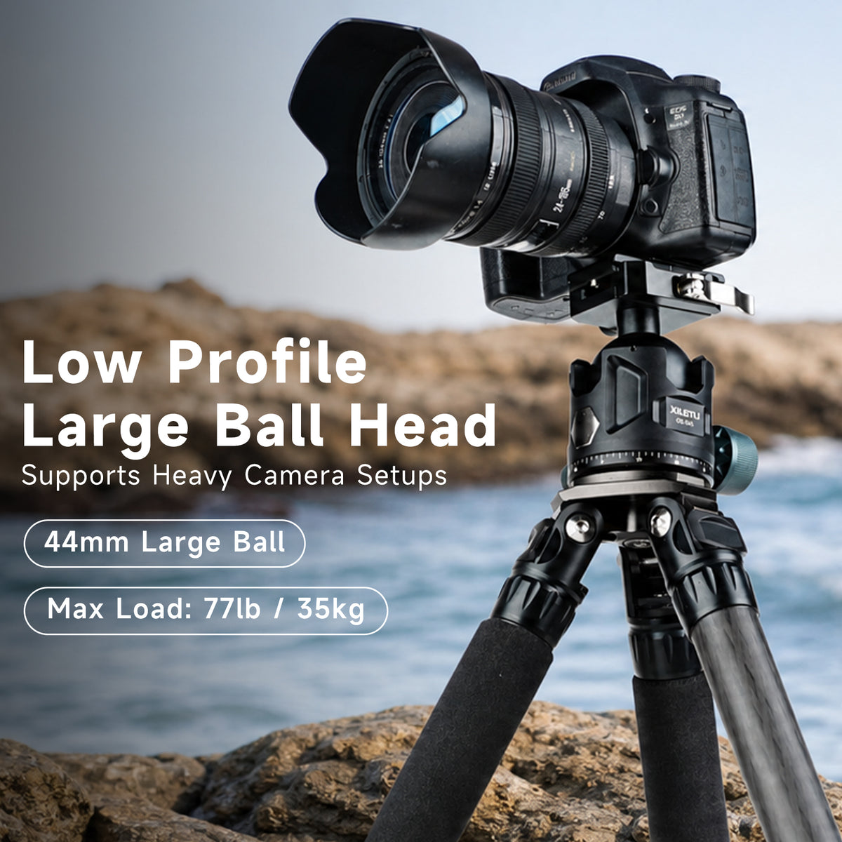 XILETU GS‑54S Low‑Profile Tripod Ball Head, Independent Damping Lock, Arca‑Swiss Quick‑Release for DSLR & Mirrorless Cameras