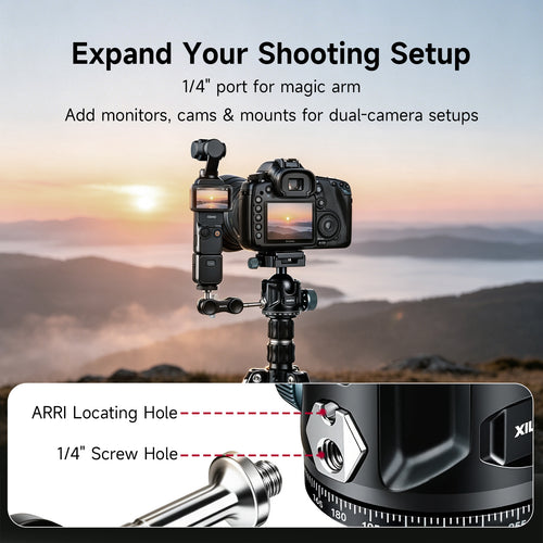 XILETU G-36 Metal Low‑Profile Ball Head, ARRI Locating Hole & Side 1/4" Port, Dual‑Device for DSLR Mirrorless Vlog Live Streaming