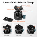 XILETU GS‑54S Low‑Profile Tripod Ball Head, Independent Damping Lock, Arca‑Swiss Quick‑Release for DSLR & Mirrorless Cameras