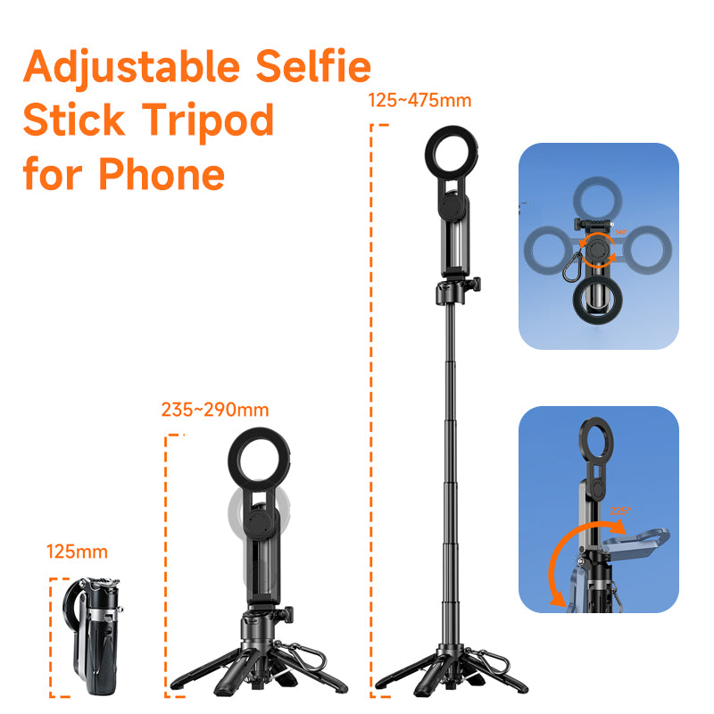 XILETU P-15C Magnetic Magsafe Selfie Stick Tripod Bluetooth Remote Pocket Stand For iPhone Android Vlog Travel