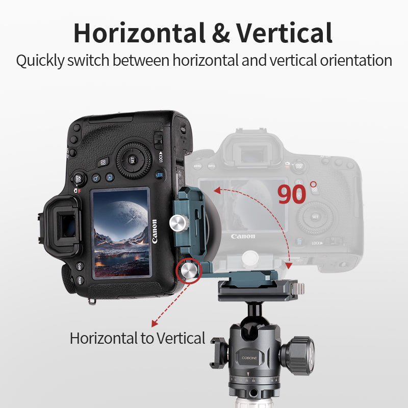 XILETU XQL-1 Foldable L-Bracket Arca-Swiss QR Plate with Dovetail Base for Vertical/Horizontal Shooting, Tripod/DSLR Cameras