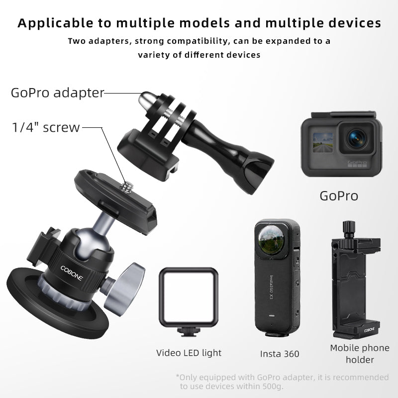 XILETU QM-1S Car Quick Release Magnetic Stand Suction Cup Base Suitable for Gopro/Action3/4 Video Panoramic Insta360x4 Action Camera