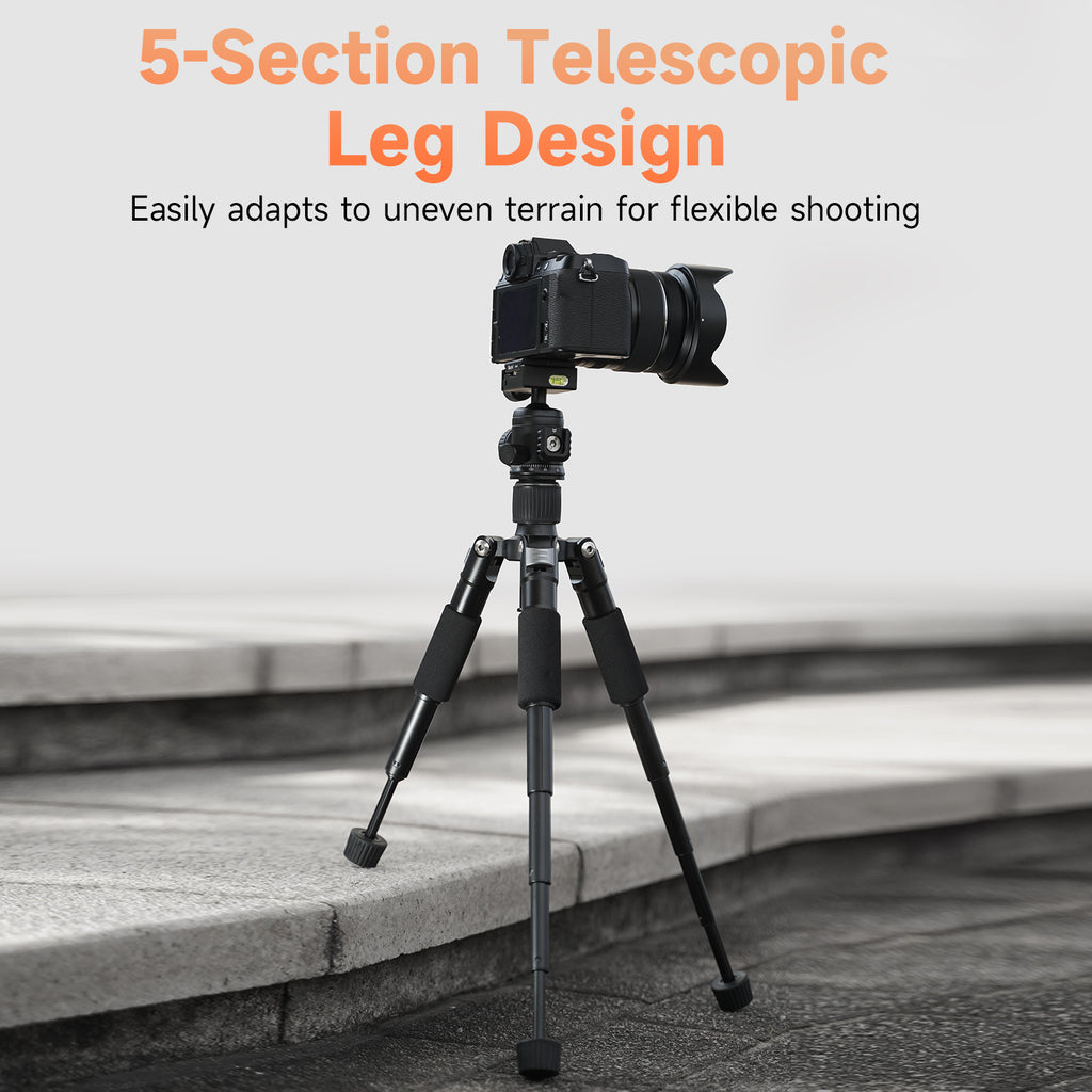 XILETU FM-5S Lightweight 5-Section Tripod Adjustable Height Detachable Cold Shoe for DSLR Mirrorless Telephoto Lens