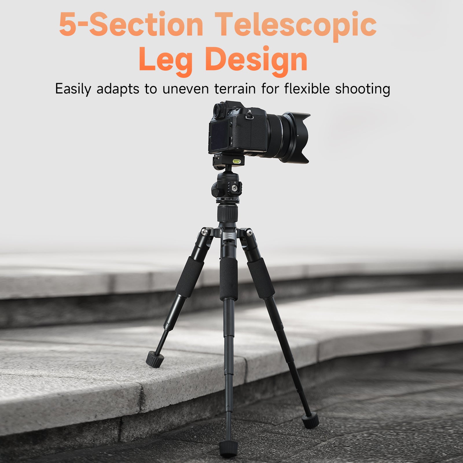 XILETU FM-5S Lightweight 5-Section Tripod Adjustable Height Detachable Cold Shoe for DSLR Mirrorless Telephoto Lens