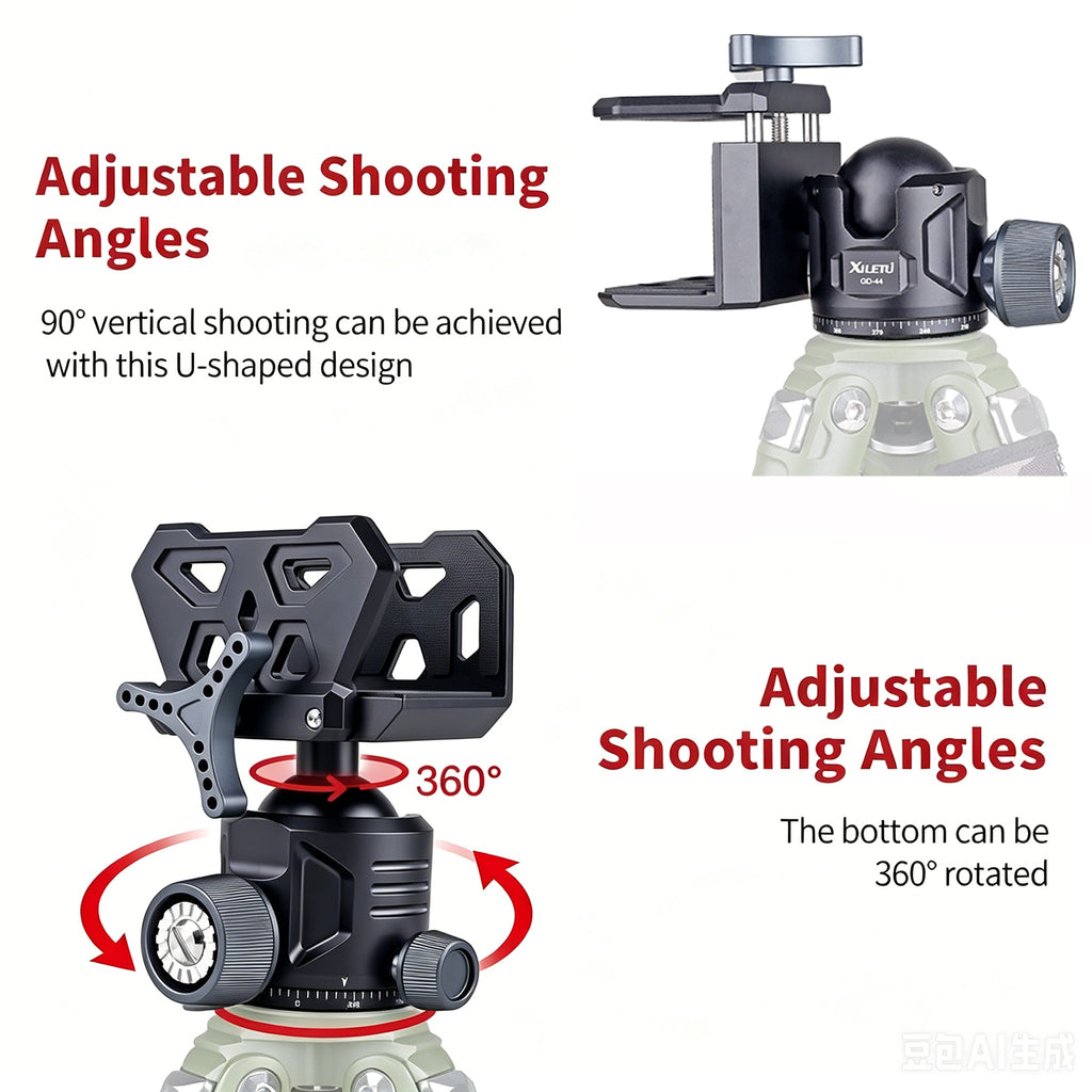 XILETU GD‑44 360° Ball Head Tripod Saddle Mount, 55lbs/25kg Precision Field Support for Outdoor Shooting & Hunting
