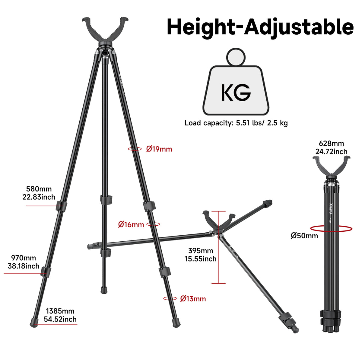 XILETU V-18A 360° Rotating Hunting Tripod for Crossbow Rifle, Detachable V-Yoke Lightweight Alu Shooting Stand (Outdoor Sports)