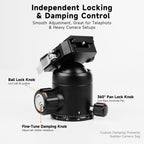 XILETU JS-44S Low‑Profile Ball Head Arca‑Swiss Quick‑Release Tripod Head Independent Damping Lock for DSLR Mirrorless Camera