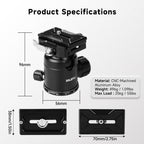 XILETU JS-44S Low‑Profile Ball Head Arca‑Swiss Quick‑Release Tripod Head Independent Damping Lock for DSLR Mirrorless Camera