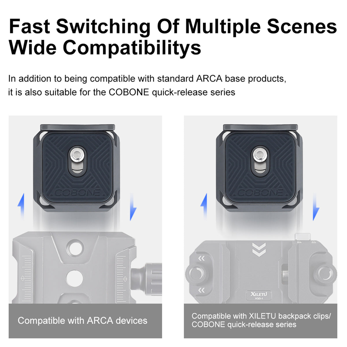 XILETU PQ-38F Anti-Deflection Quick Release Plate 38mm  Arca Type for XQ Backpack Clip Tripod Head Multi-Scene Fast Switching