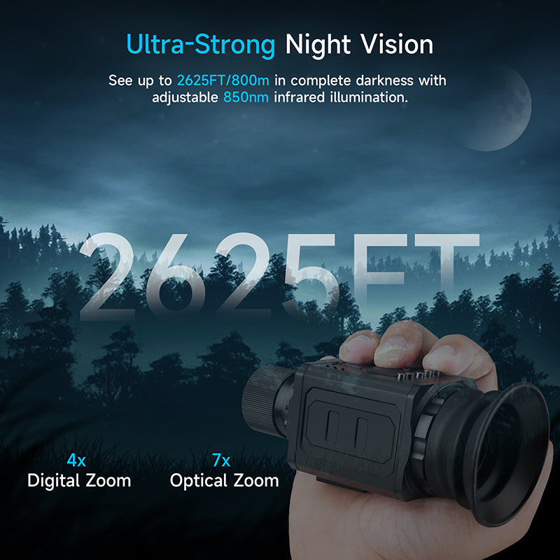 XILETU XVM-1 HD Night Vision Monocular, 7x Optical 4x Digital Zoom, 800M Range, Outdoor Telescope for Camping Wildlife Observation