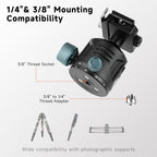 XILETU GS‑54S Low‑Profile Tripod Ball Head, Independent Damping Lock, Arca‑Swiss Quick‑Release for DSLR & Mirrorless Cameras
