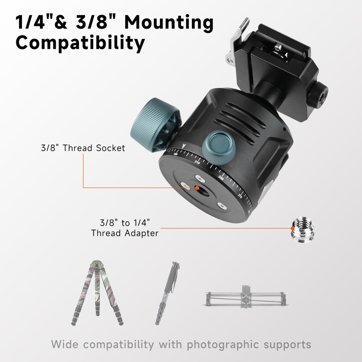 XILETU GS‑54S Low‑Profile Tripod Ball Head, Independent Damping Lock, Arca‑Swiss Quick‑Release for DSLR & Mirrorless Cameras
