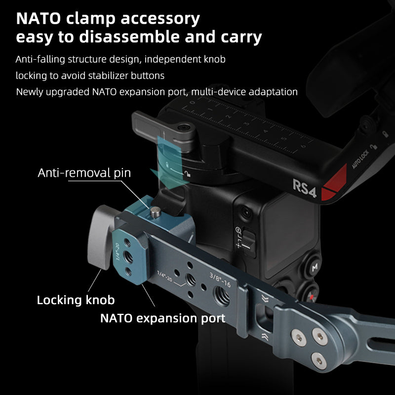 XILETU TH-RS4II Universal Joint Sling Handle w NATO Clamp Cold Shoe with DJI RSC2/RS3/RS3 Mini/RS3 PRO/RS4/RS4 PRO Handheld Stabilizer