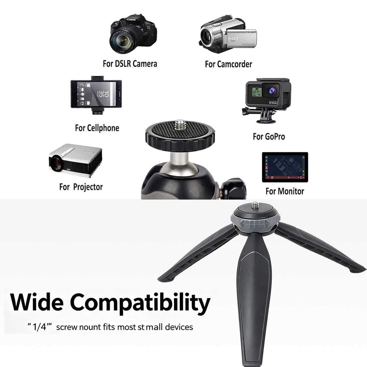 XILETU XS20+XJA Mini Tabletop Tripod Desktop Phone Holder Stand with Clip and Ball Head for iPhone Cell Phone Smartphone DSLR Camera