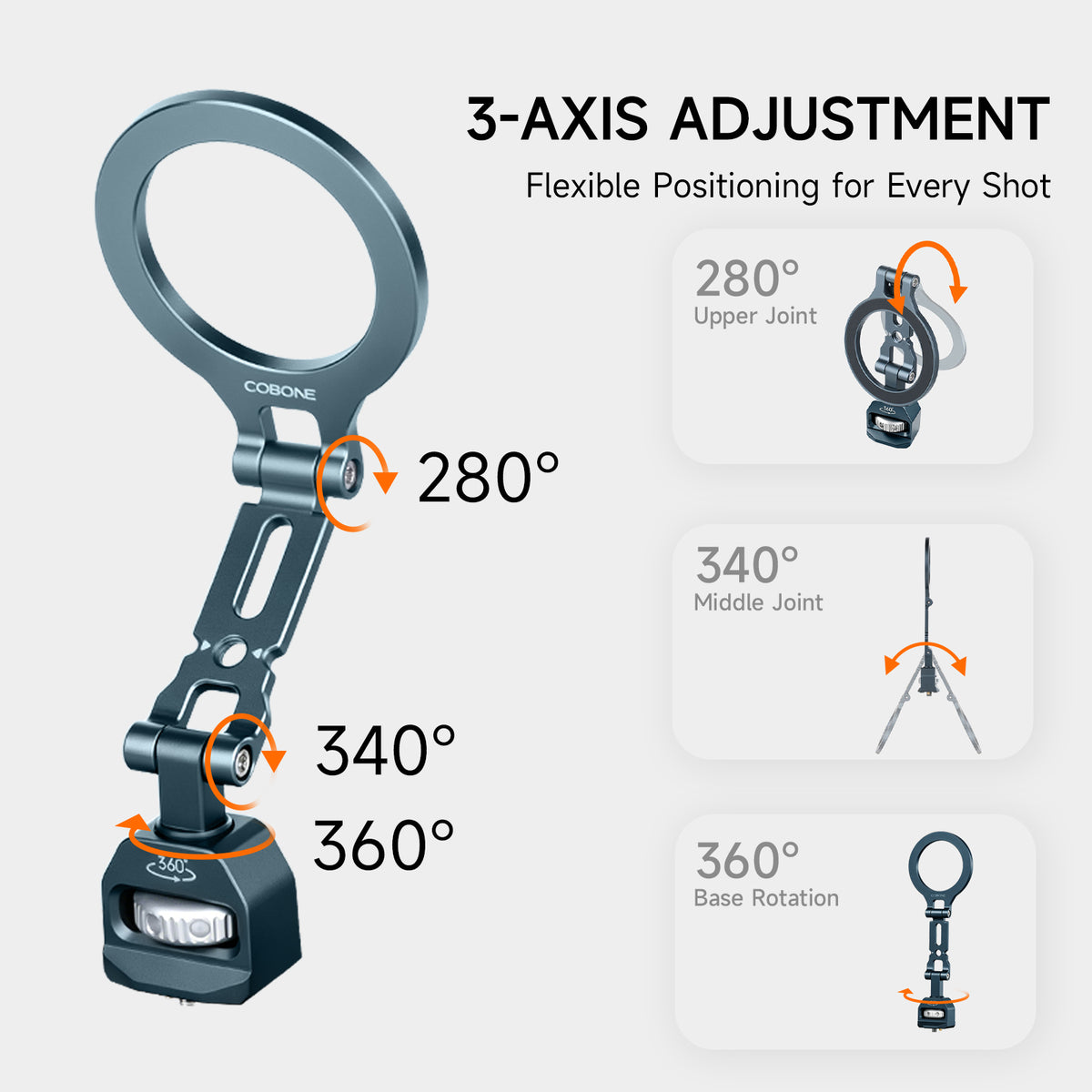 XILETU QPQ-T2 Camera Cage Phone Mount, Dual-Sided Magnetic Holder, Phone Extension Arm, 1/4"-20 Mount for Filmmaking