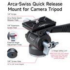 XILETU LS-2A Hydraulic Ball Head Pan Tilt for Panoramic Shooting Tripod with Arca-Swiss Clamp for Monopod and Tripod