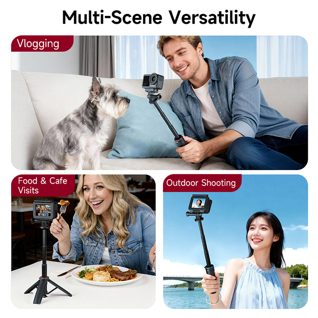 XILETU XS-22 3-Section Extendable Selfie Stick Tripod Aluminum Alloy ABS For DJI Action 6 5 Pro 4 Pocket 4 3 GoPro Vlog Bracket