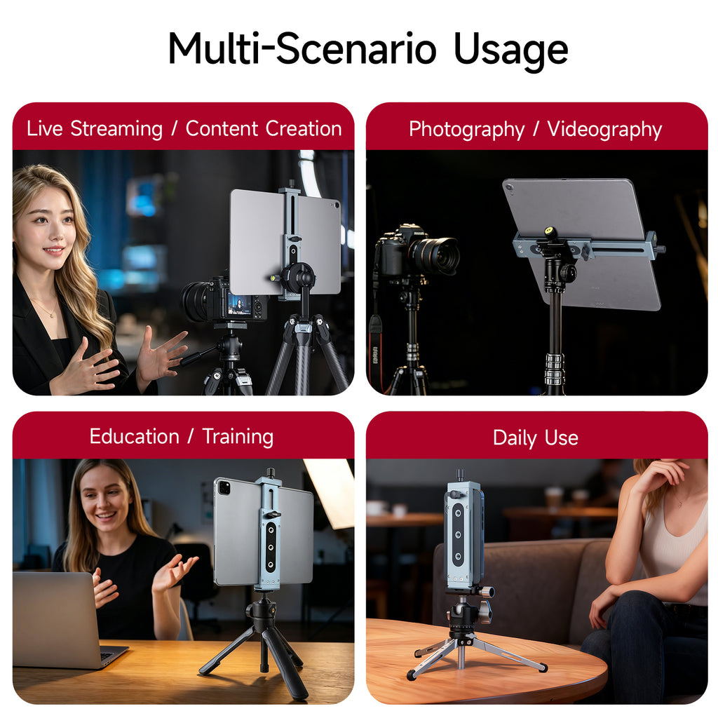 XILETU XJ-15 Universal Aluminum Alloy Tablet Phone Stand Holder Clip Tripod Adjustable Bracket For Mobile Phones Ipro Tablets 12.9in