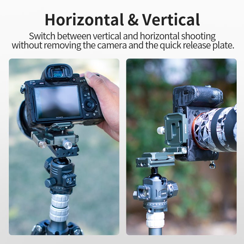 XILETU XQL-1 Foldable L-Bracket Arca-Swiss QR Plate with Dovetail Base for Vertical/Horizontal Shooting, Tripod/DSLR Cameras