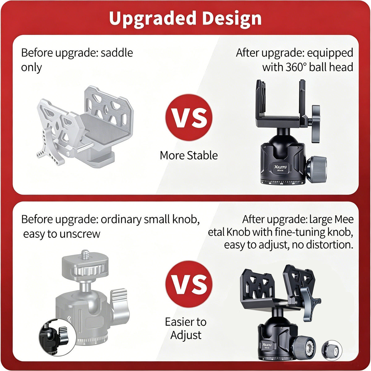 XILETU GD‑44 360° Ball Head Tripod Saddle Mount, 55lbs/25kg Precision Field Support for Outdoor Shooting & Hunting