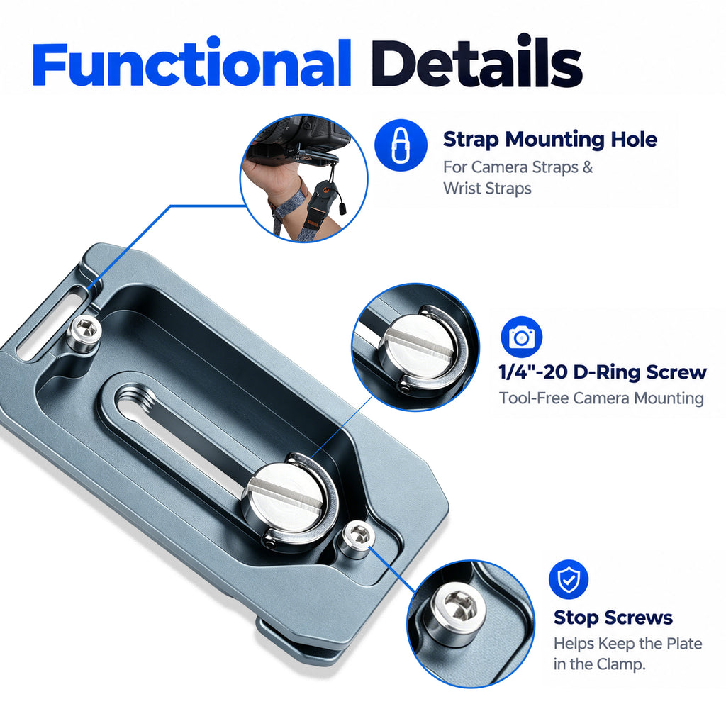 XILETU PU-65 Anti-Twist QR Plate Arca Swiss Camera Tripod Mount with Foldable Baffle 1/4" D-Ring Screw for DSLR Mirrorless Camera